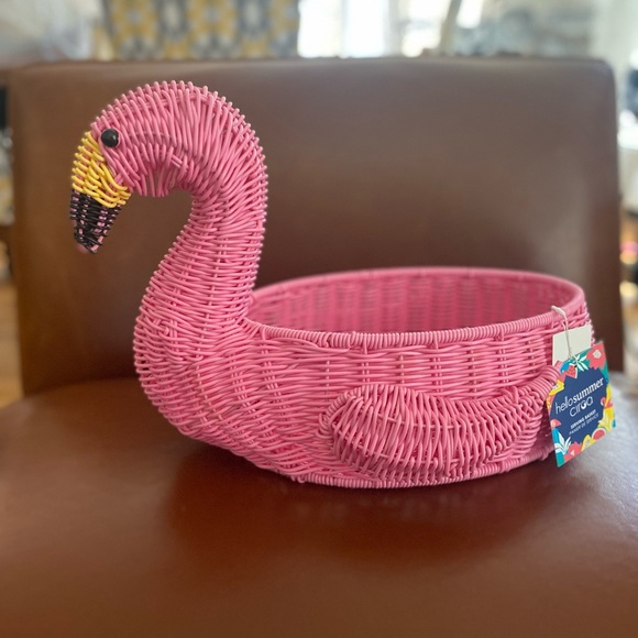 Accents Pink Flamingo Resin Wicker Large Basket Poshmark